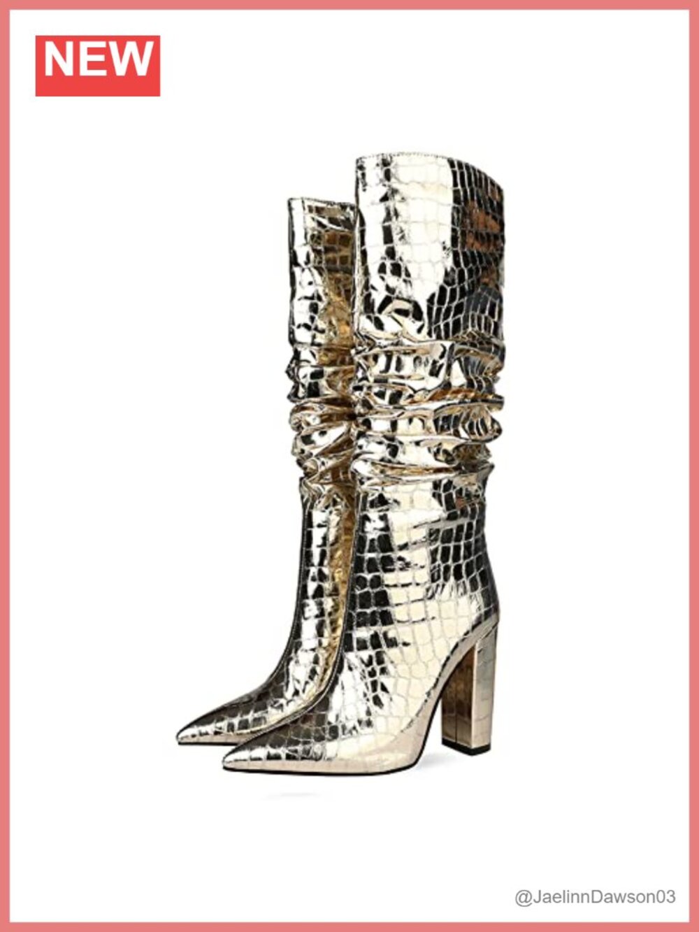 Patent Leather Chunky Block Heel Knee High Boots Sequin Shiny Party Shoes